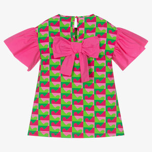 Agatha Ruiz de la Prada Girls Pink & Green Cotton Heart Dress
