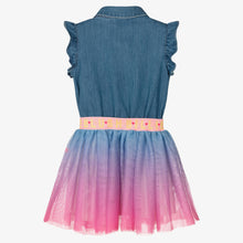 Load image into Gallery viewer, Billieblush Girls Blue Chambray &amp; Tulle Dress
