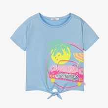 Load image into Gallery viewer, Billieblush Girls Blue Sequin Car Cotton T-Shirt
