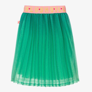Billieblush Girls Green Glitter Pleated Logo Skirt