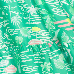 Billieblush Girls Green Palm Print Sateen Dress