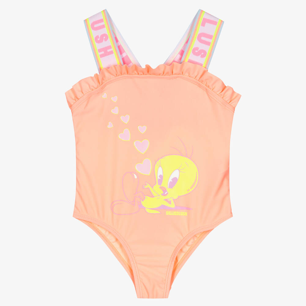 Billieblush Girls Neon Orange Looney Tunes Swimsuit
