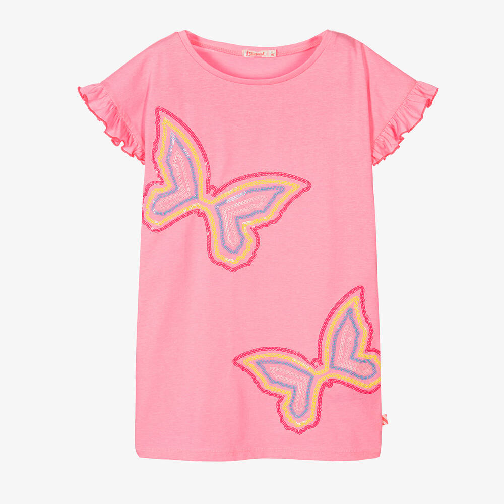Billieblush Girls Neon Pink Sequin Butterfly Dress