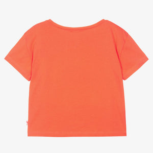 Billieblush Girls Orange Tropical Print Cotton T-Shirt