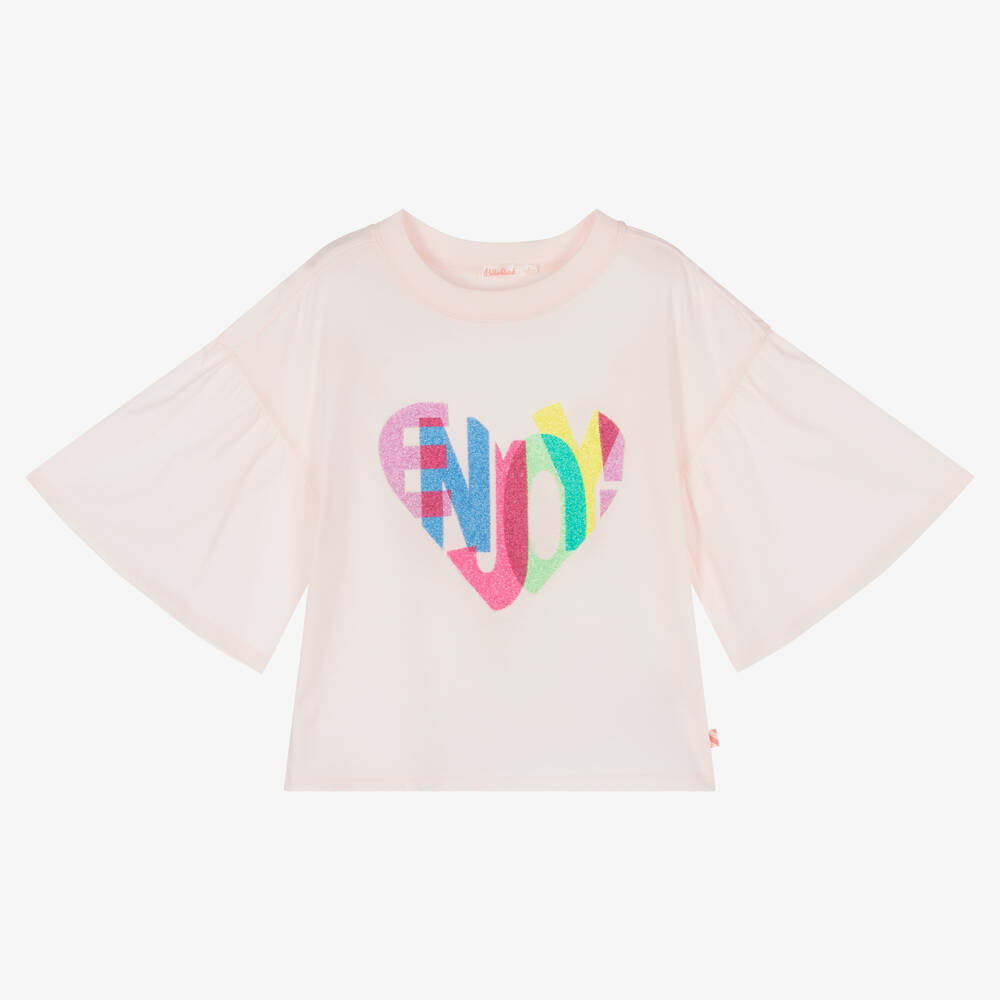 Billieblush Girls Pink Beaded Heart Cotton T-Shirt
