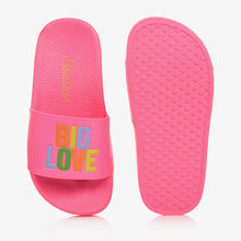 Load image into Gallery viewer, Billieblush Girls Pink Big Love Faux Leather Sliders
