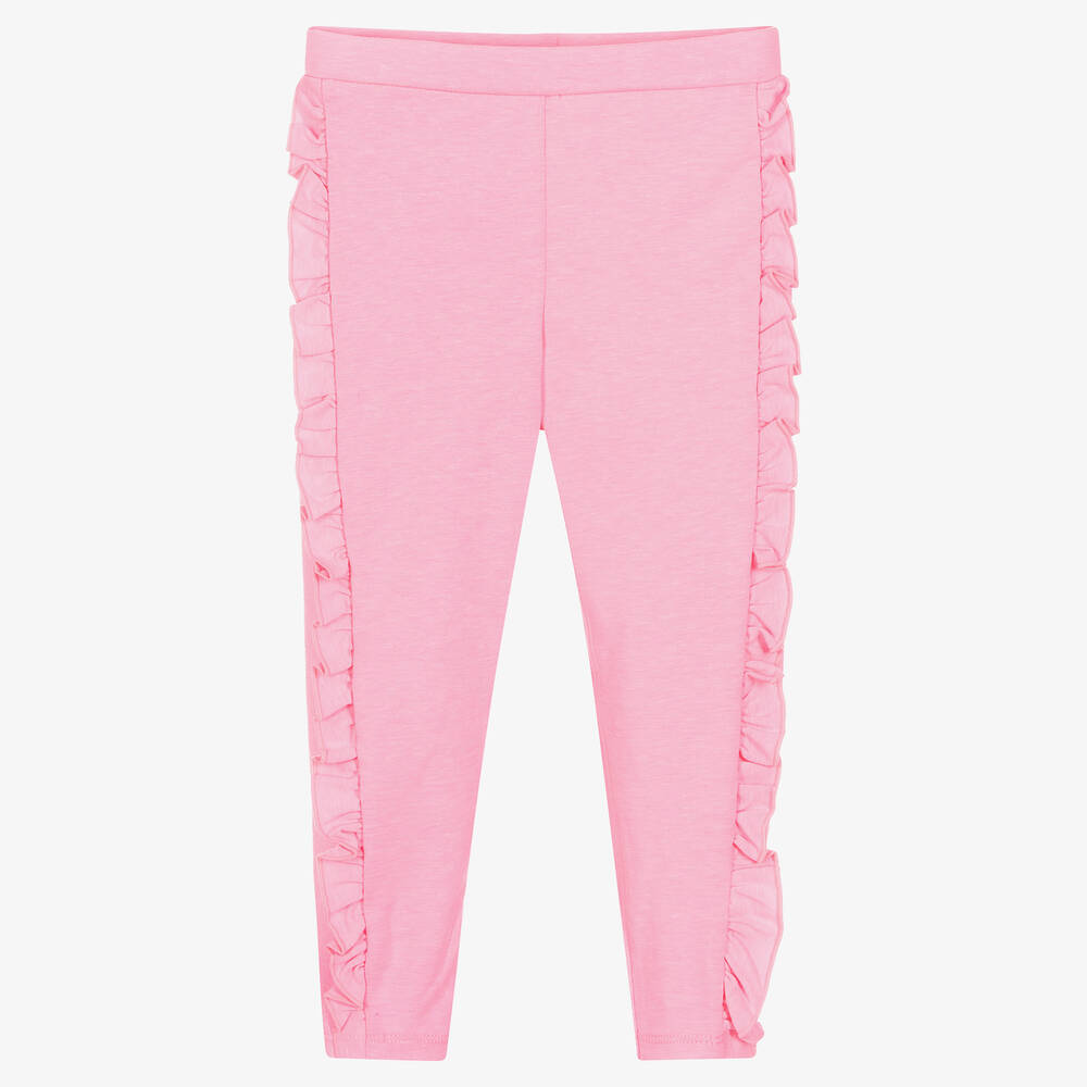 Billieblush Girls Pink Ruffle Cotton Leggings