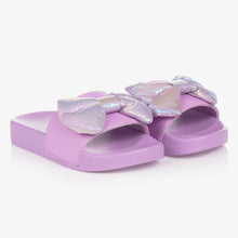 Load image into Gallery viewer, Billieblush Girls Purple Metallic Bow Sliders
