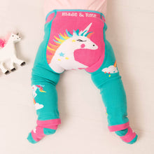 Load image into Gallery viewer, Blade &amp; Rose Girls Blue Flying Unicorn Leggings
