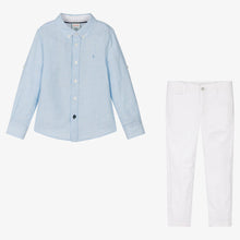 Load image into Gallery viewer, Boboli Boys Blue &amp; White Cotton Trouser Set

