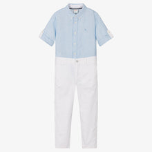 Load image into Gallery viewer, Boboli Boys Blue &amp; White Cotton Trouser Set
