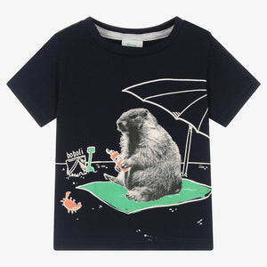 Boboli Boys Navy Blue Beaver Print T-Shirt