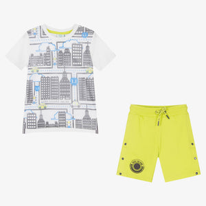 Boboli Boys White Top & Green Shorts Set