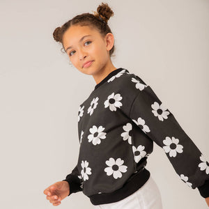 Boboli Girls Black Cotton Flower Sweatshirt