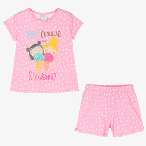 Boboli Girls Pink Cotton Polka Dot Short Pyjamas