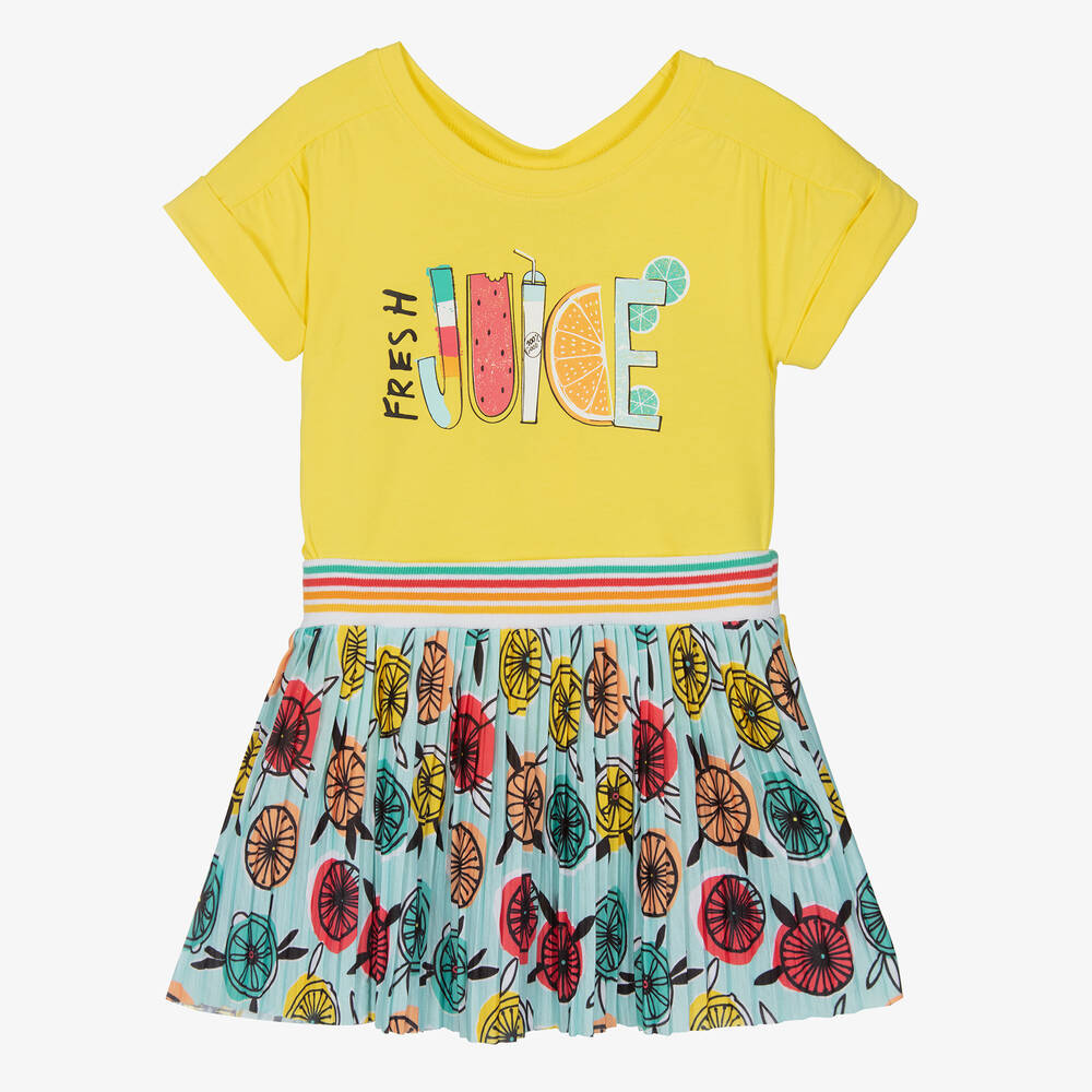 Boboli Girls Yellow & Blue Cotton Skirt Set