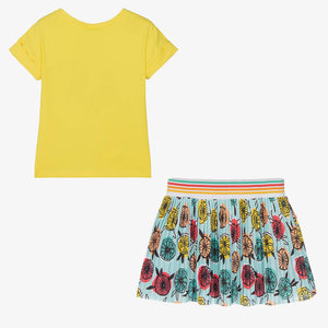 Boboli Girls Yellow & Blue Cotton Skirt Set