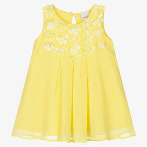 Boboli Girls Yellow Chiffon Flower Dress