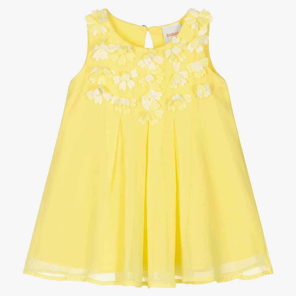 Boboli Girls Yellow Chiffon Flower Dress