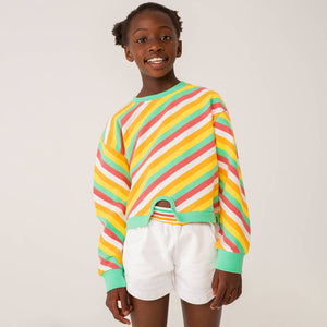 Boboli Girls Yellow Cotton Striped Sweatshirt