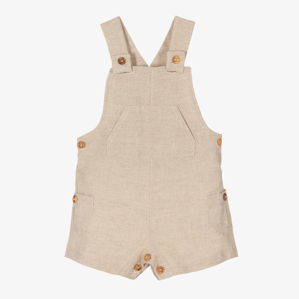 Dr. Kid Baby Boys Beige Linen & Cotton Dungarees