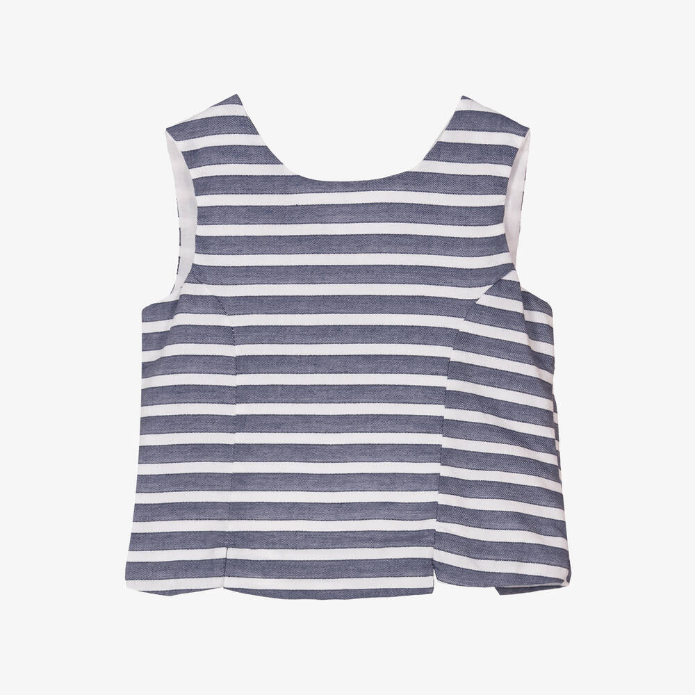 Dr. Kid Girls Blue & White Striped Bow Top