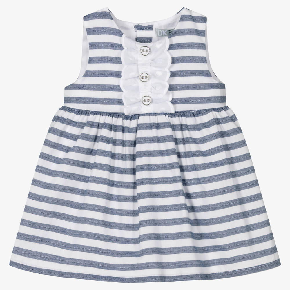Dr. Kid Girls Blue & White Striped Cotton Dress
