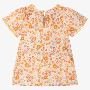 Dr. Kid Girls Orange Floral Cotton Blouse