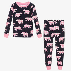 Little Blue House by Hatley Girls Navy Pink Bears Pyjamas