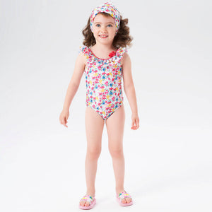 iDO Baby Girls Pink Floral Ruffle Swimsuit