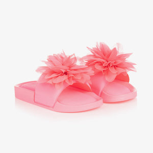 Lelli Kelly Girls Neon Pink Sparkle Flower Sliders