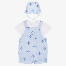 Load image into Gallery viewer, Mayoral Baby Boys Blue Cotton Planes Dungaree Set
