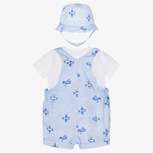 Load image into Gallery viewer, Mayoral Baby Boys Blue Cotton Planes Dungaree Set
