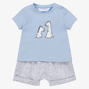 Mayoral Baby Boys Blue & Grey Cotton Shorts Set