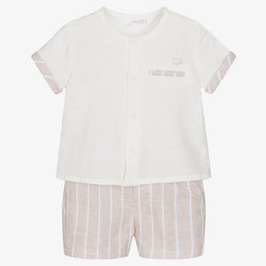 Mayoral Baby Boys Ivory & Beige Linen Shorts Set