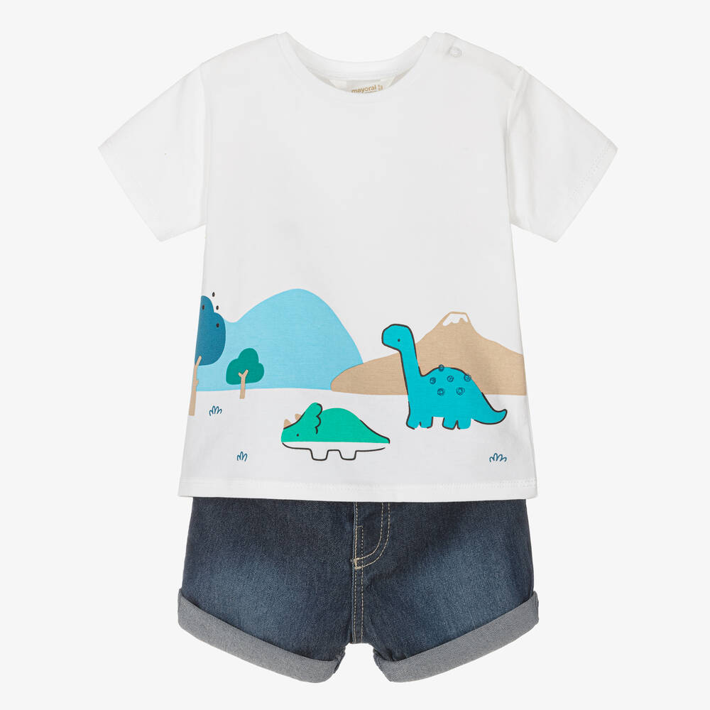 Mayoral Baby Boys White & Blue Denim Shorts Set