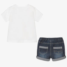Load image into Gallery viewer, Mayoral Baby Boys White &amp; Blue Denim Shorts Set
