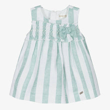 Load image into Gallery viewer, Mayoral Baby Girls Green &amp; White Stripe Linen Dress

