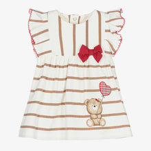 Load image into Gallery viewer, Mayoral Baby Girls Ivory Striped Teddy Bear Dress
