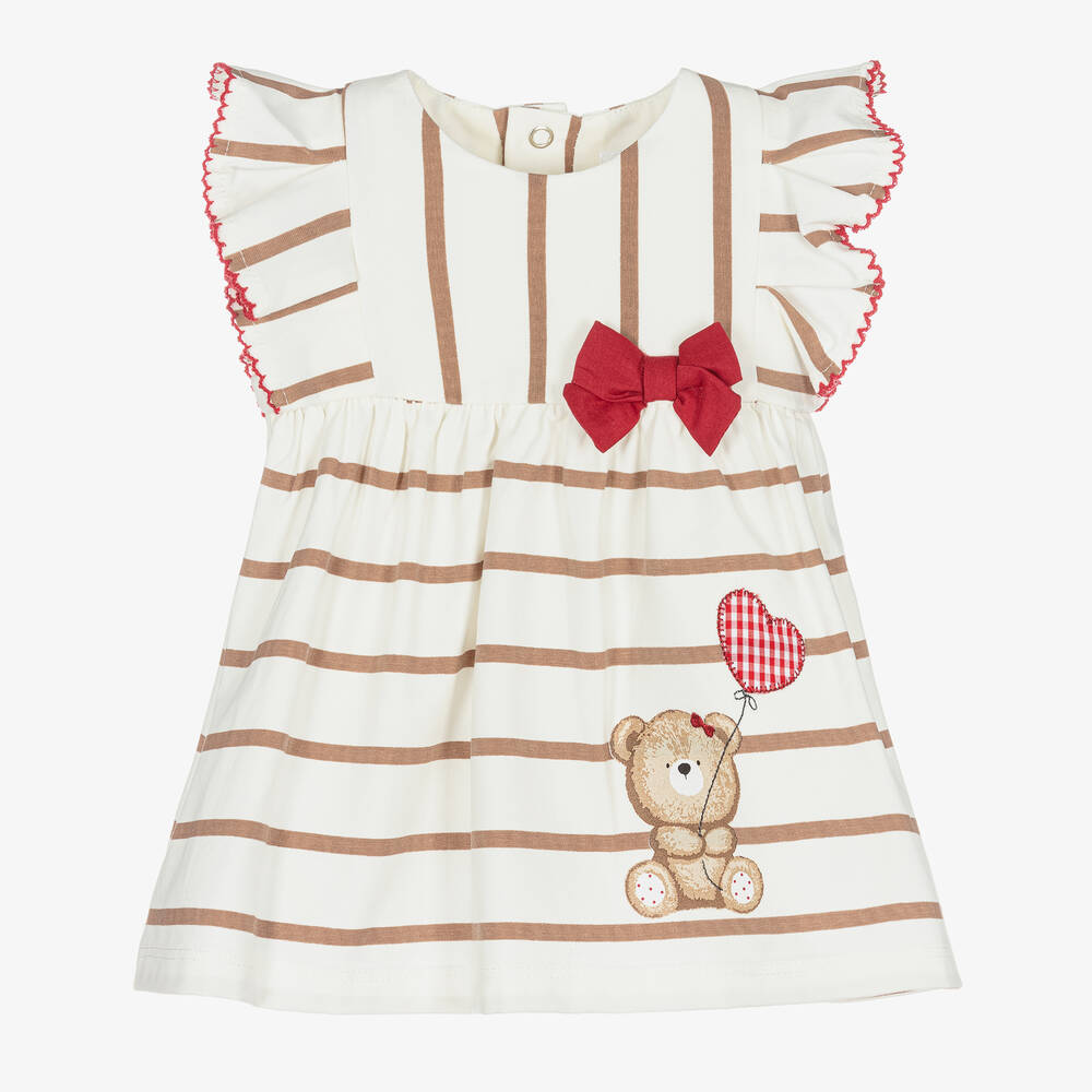 Mayoral Baby Girls Ivory Striped Teddy Bear Dress