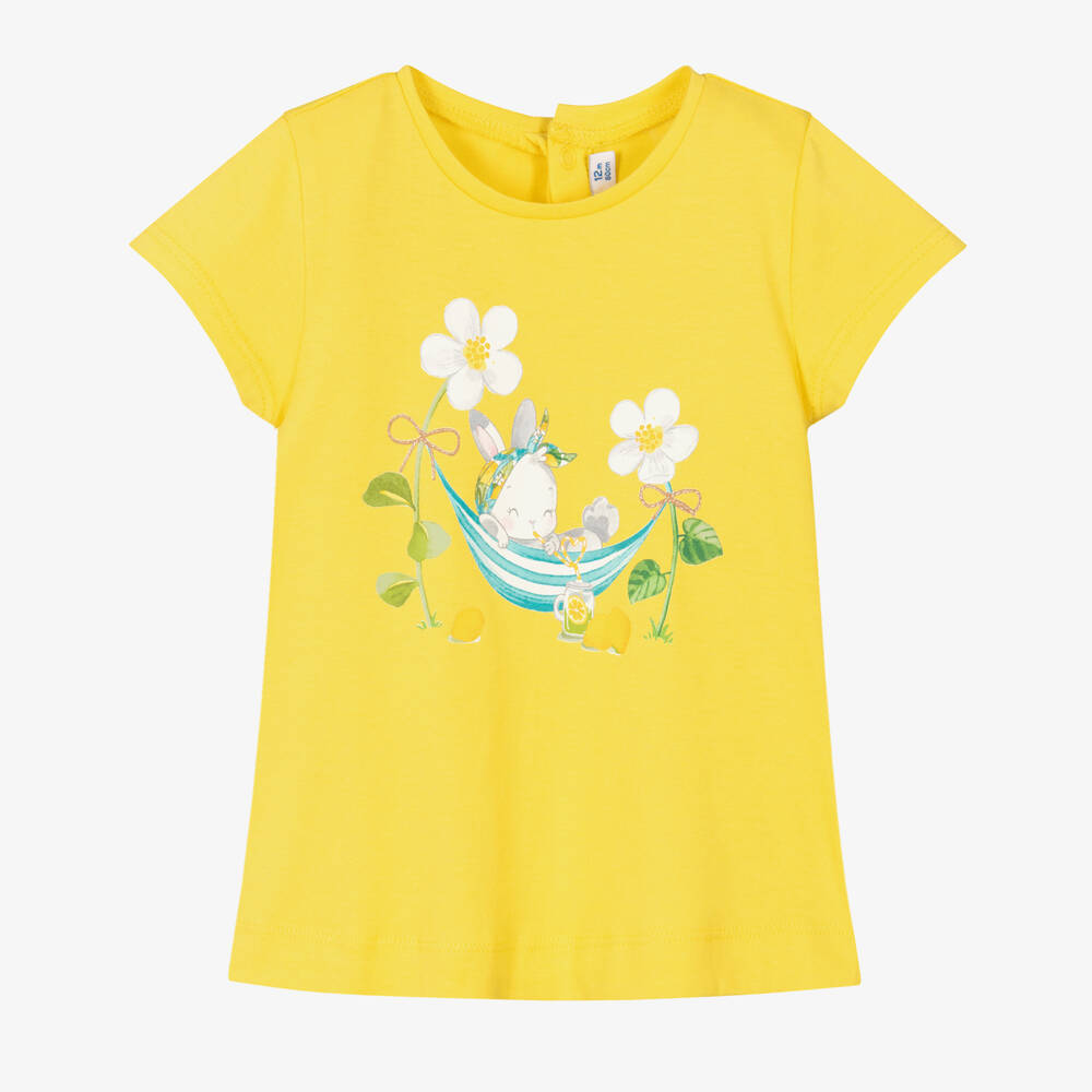 Mayoral Baby Girls Yellow Bunny Cotton T-Shirt