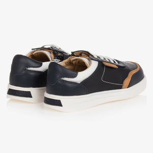 Mayoral Boys Blue & Beige Leather Zip-Up Trainers