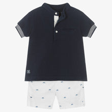 Load image into Gallery viewer, Mayoral Boys Blue &amp; White Cotton Shorts Set
