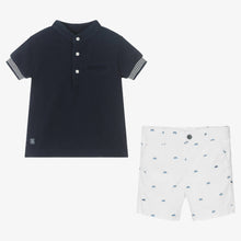 Load image into Gallery viewer, Mayoral Boys Blue &amp; White Cotton Shorts Set
