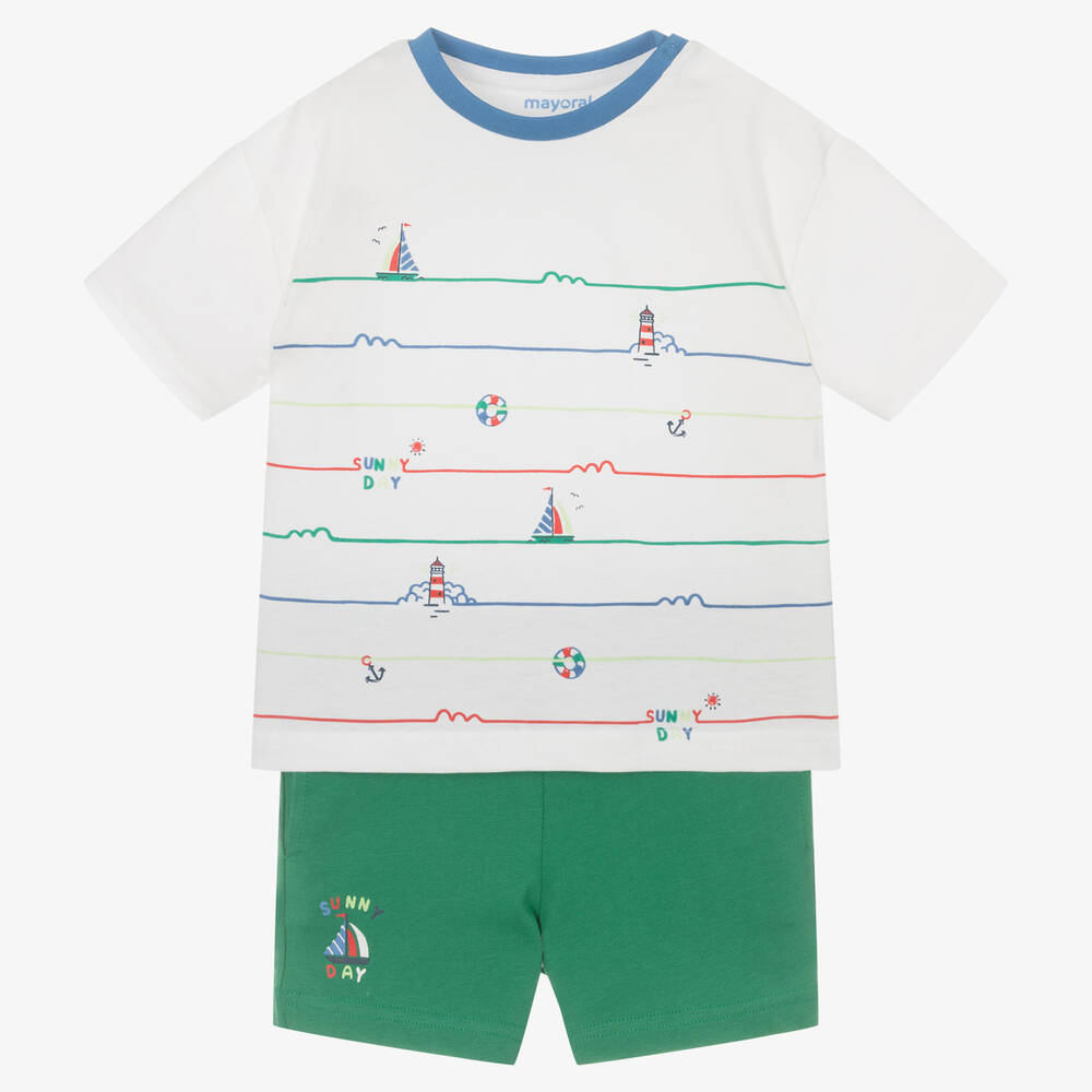 Mayoral Boys Green Cotton 3 Piece Shorts Set