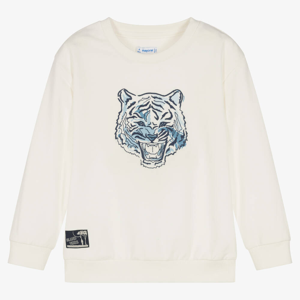 Mayoral Boys Ivory Cotton Tiger Sweatshirt