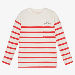 Mayoral Boys Ivory & Red Cotton Striped Top