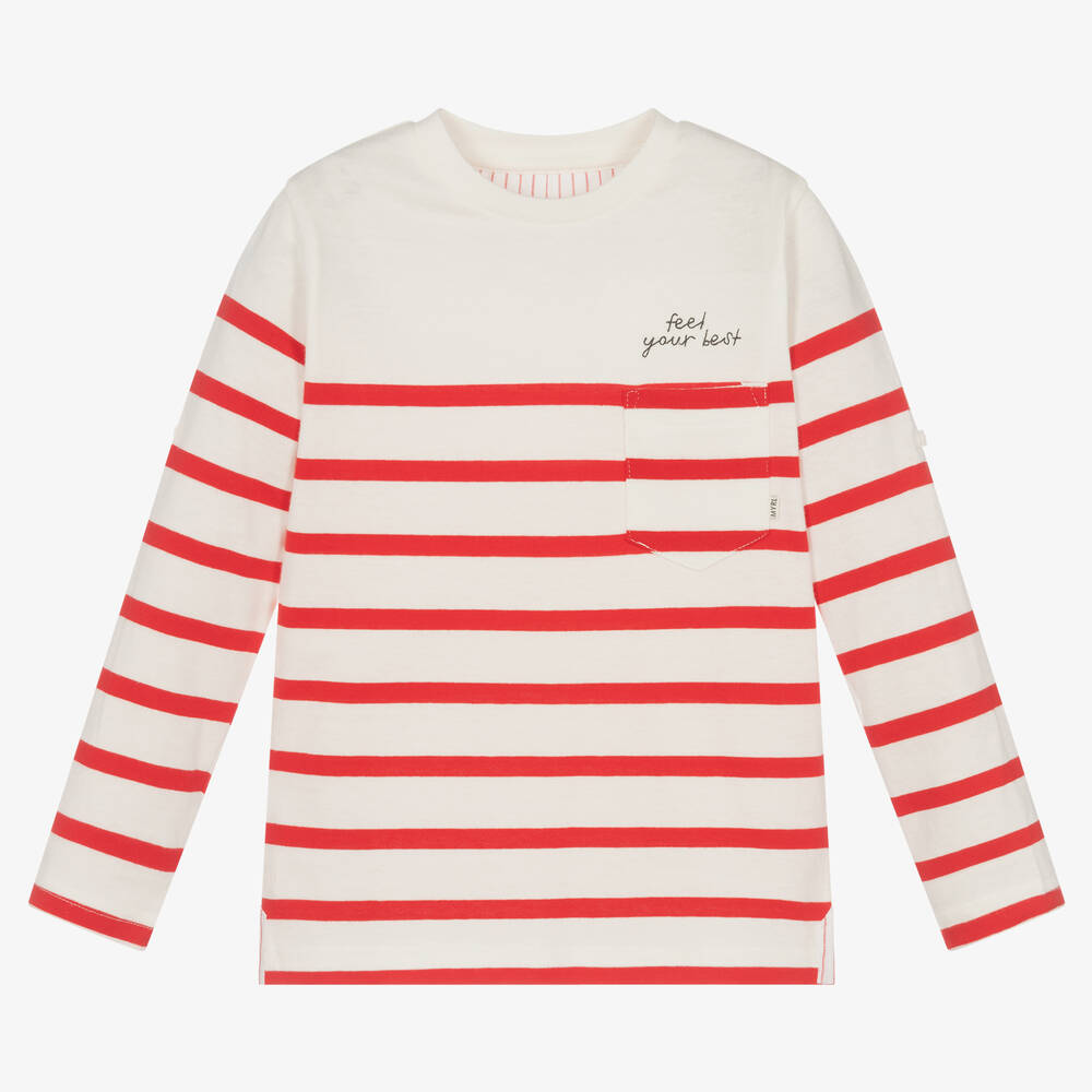 Mayoral Boys Ivory & Red Cotton Striped Top