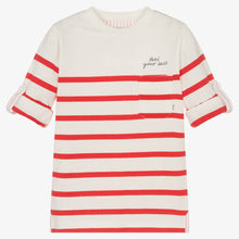 Load image into Gallery viewer, Mayoral Boys Ivory &amp; Red Cotton Striped Top

