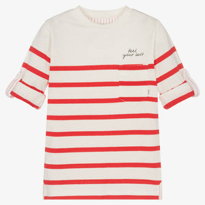 Mayoral Boys Ivory & Red Cotton Striped Top